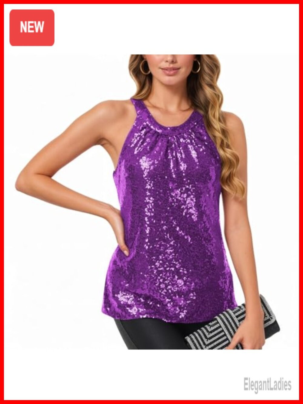 Sequin Halter Tank Top Sleeveless Shimmer Party